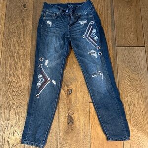 New York & Company Blue Embroidered Cropped Jeans